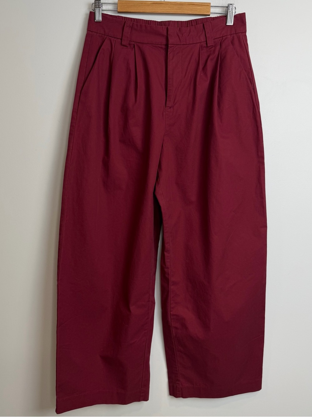 BDG Women Red 100% Cotton Twill Wide Leg Pockets Elastic Waist Chino Pants M NEW